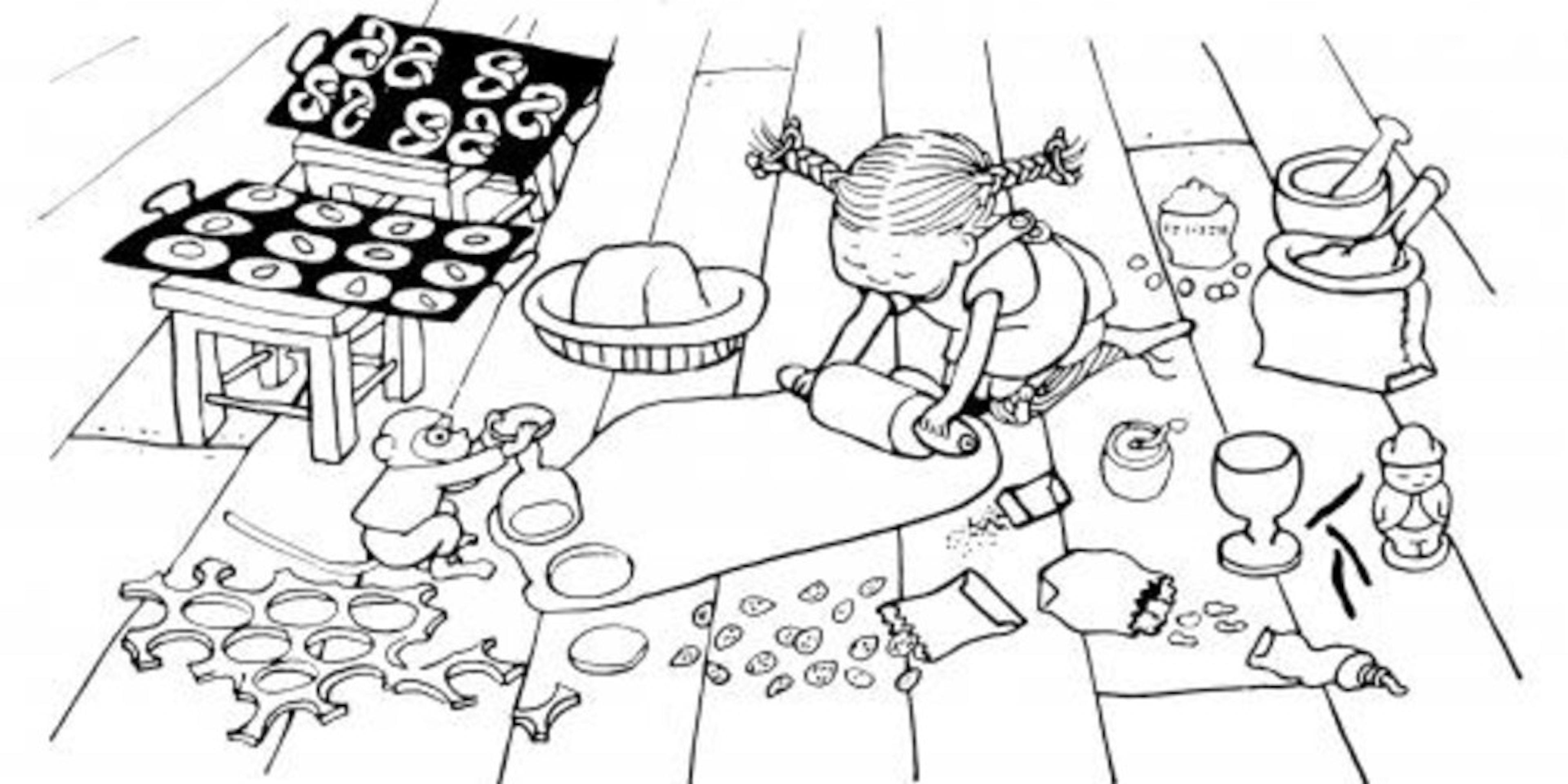Pippi bakar pepparkakor på golvet