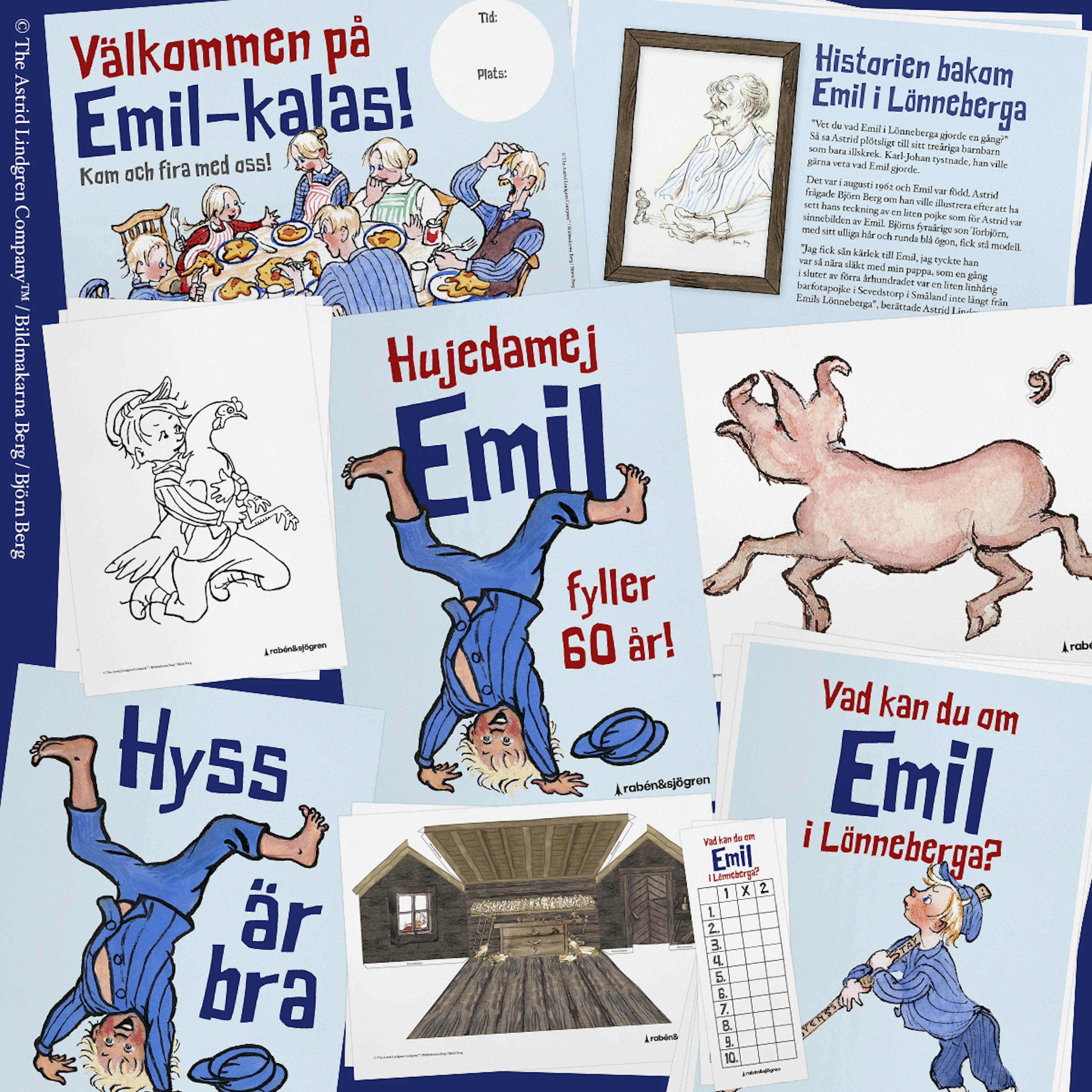 Exempel på kalasmaterial för Emil i Lönneberga