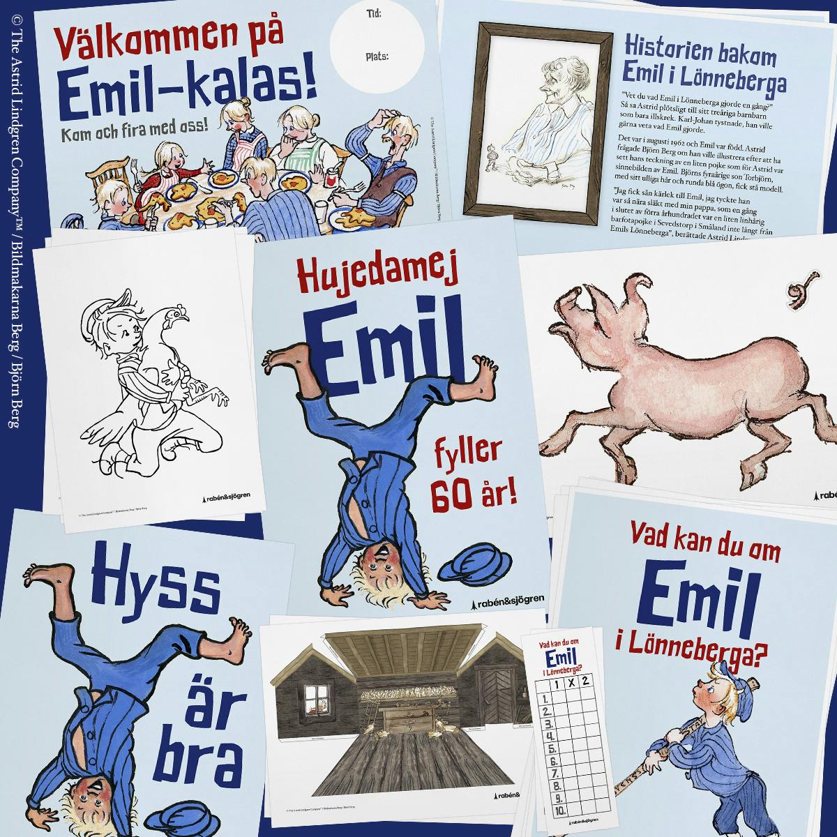 Exempel på kalasmaterial för Emil i Lönneberga