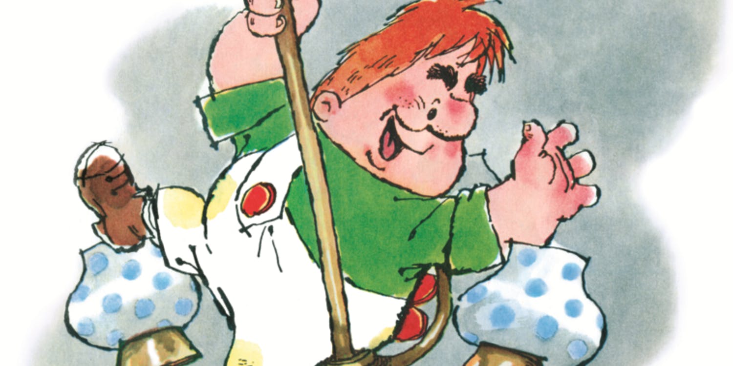 Karlsson hänger i en lampa