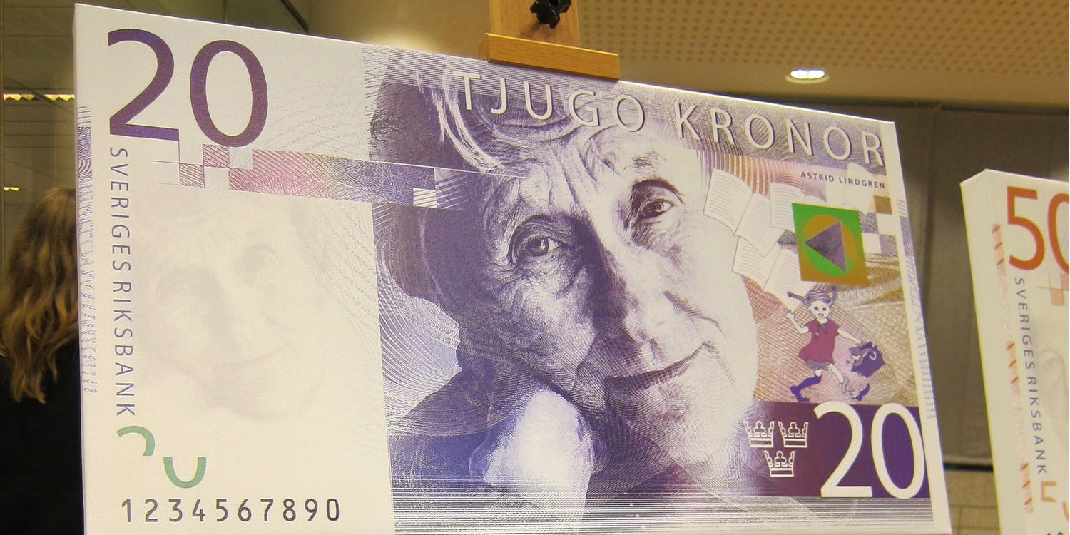 Astrid Lindgren avbildas på den nya tjugokronorsedeln