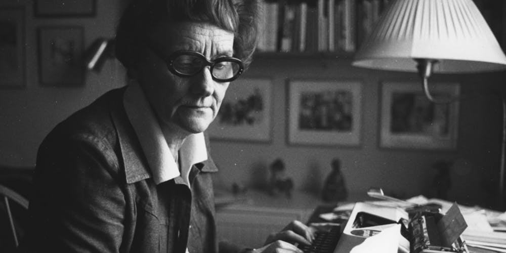 Astrid Lindgren vid skrivmaskinen