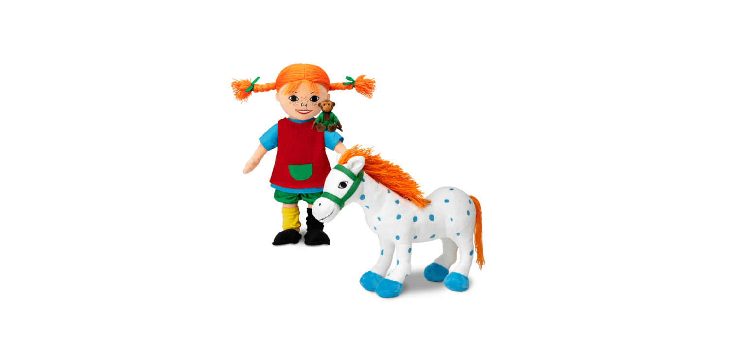 Gosedjur föreställandes Pippi, Herr Nilsson och Lilla Gubben