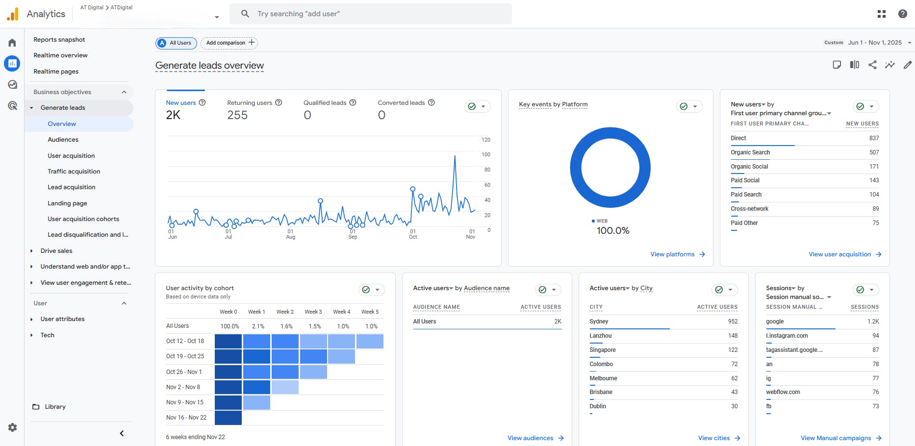 Google Analytics 4 leads overview
