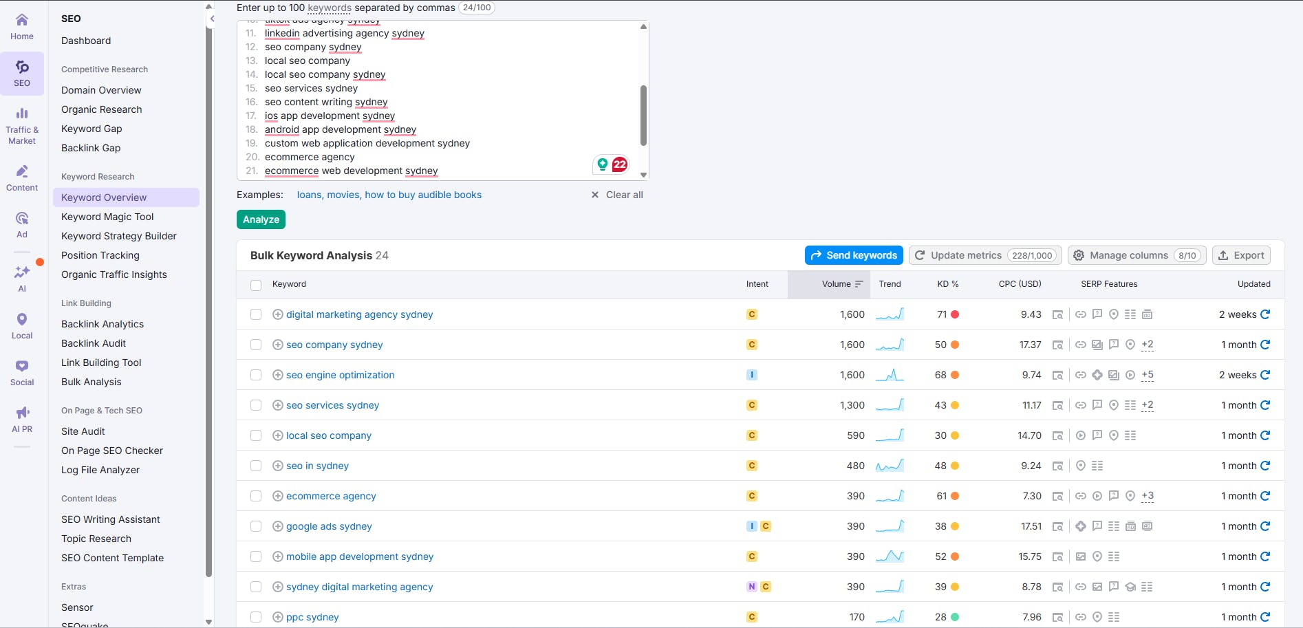 Semrush Keyword Overview Example