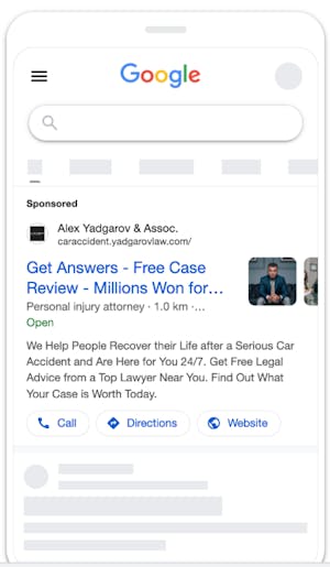Google Ad for the landing page