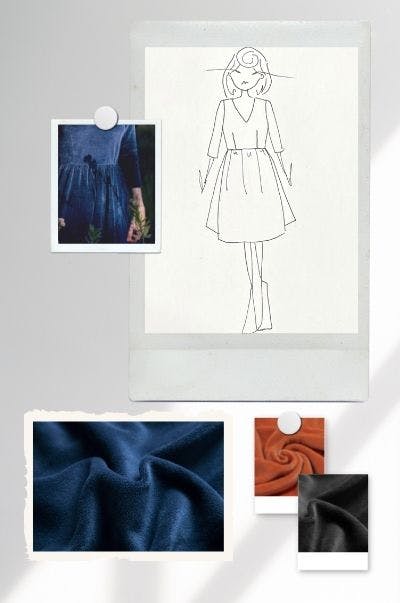 dessin de la robe écume en velours recyclé confortable et eco responsable matière durable