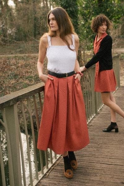 solution notre jupe midi eco responsable mode femme tencel agréable et elegant couleur terracotta