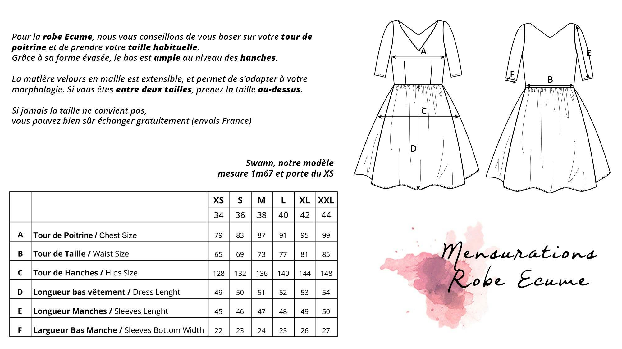 Guide des tailles robe femme décolleté atelier unes