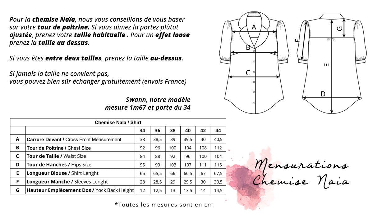 guide des tailles chemise femme atelier unes