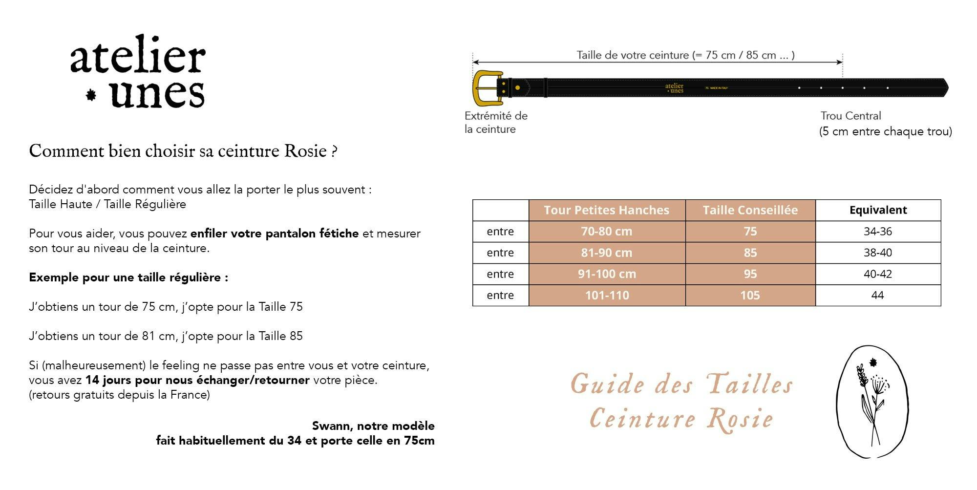 Guide des tailles ceintures pour femmes rosie atelier unes
