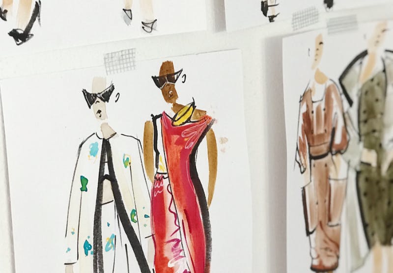 croquis dessin de silhouettes mode pour marque durable faisant de la cocreation atelier unes
