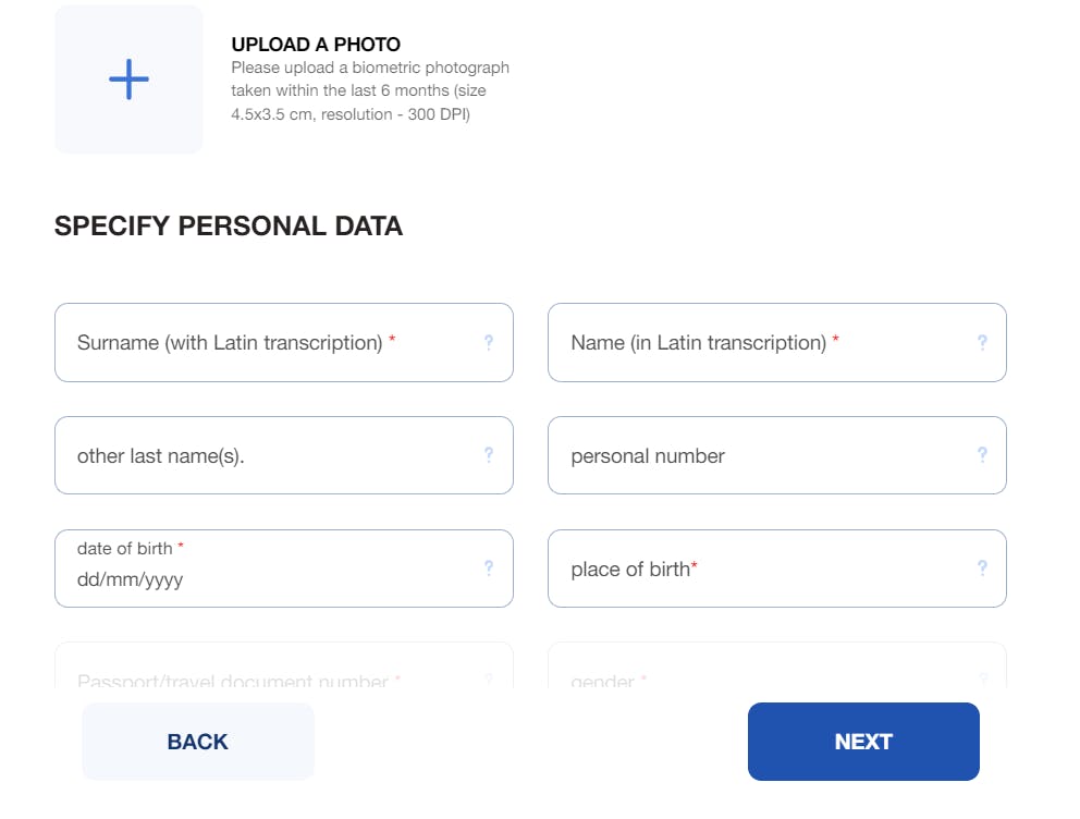 Georgia visa application step to provide your personal details.