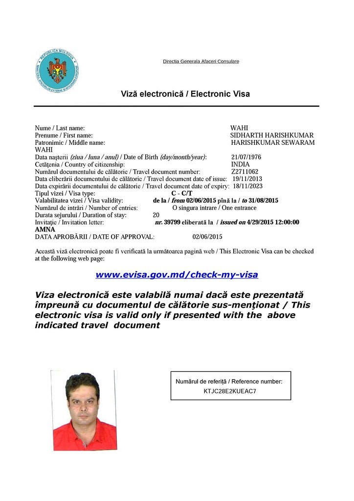 Moldova visa sample