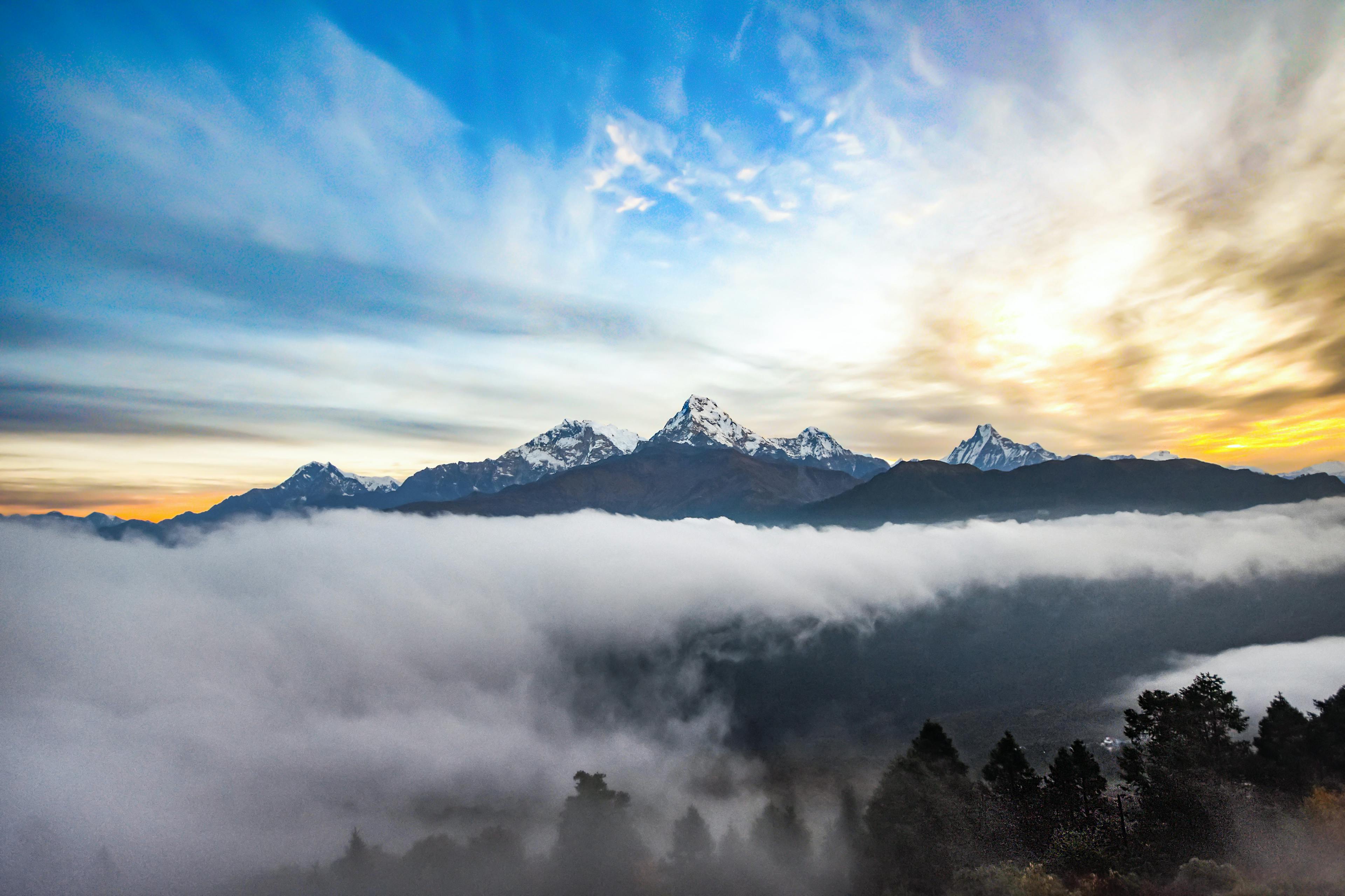Beautiful sunrise over the Poon Hills in Nepal
