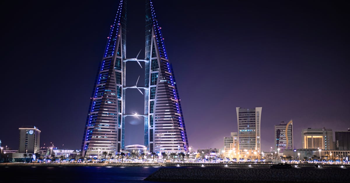The beautiful skyline in Bahrain, the World trade center of Bahrain can be seen