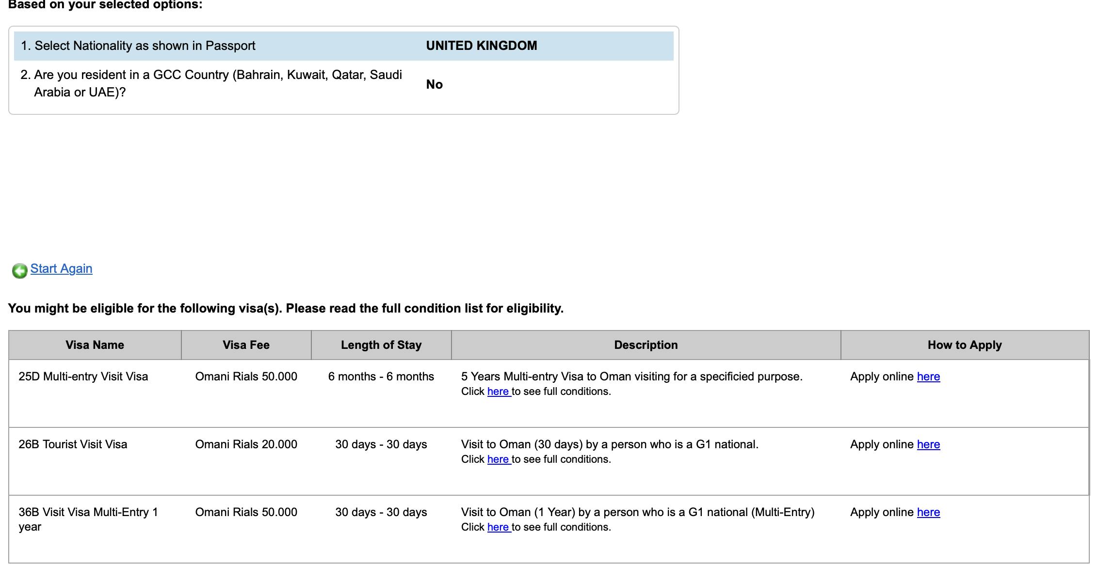 Online application form for the Oman e visa from the UK