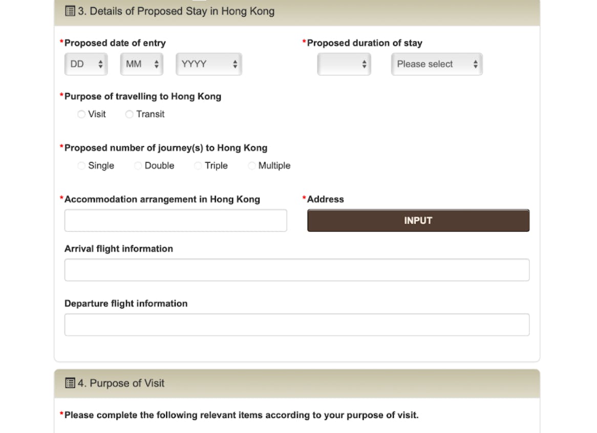 Details needed during the Hong Kong visa application