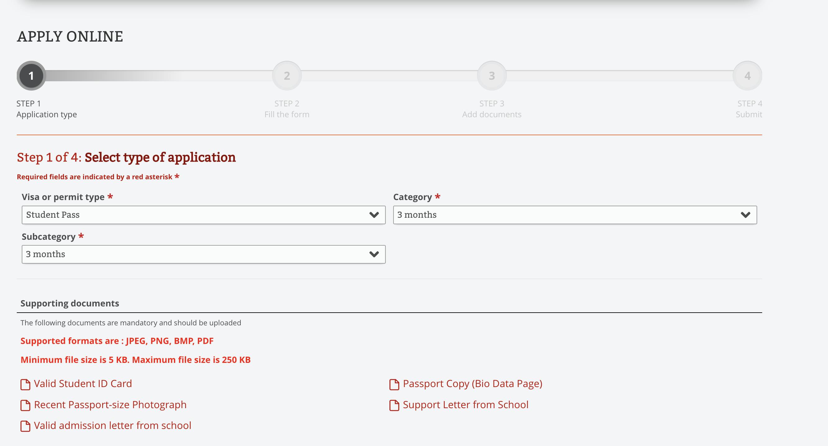 Online visa application for the Uganda student visa.