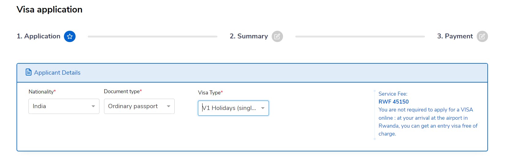 Step 1 when applying for a Rwanda visa online.