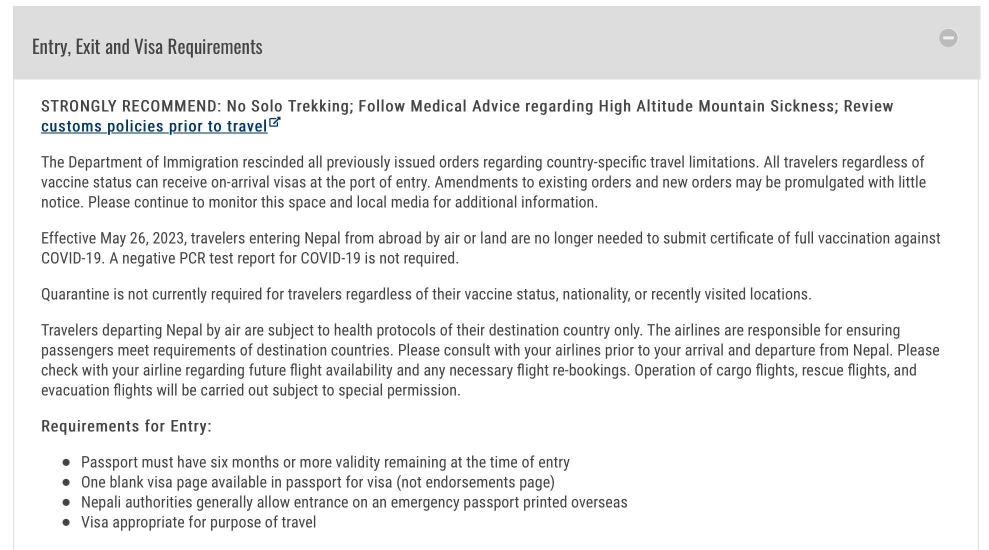 Nepal VOA details for US citizens on Travel.State.Gov