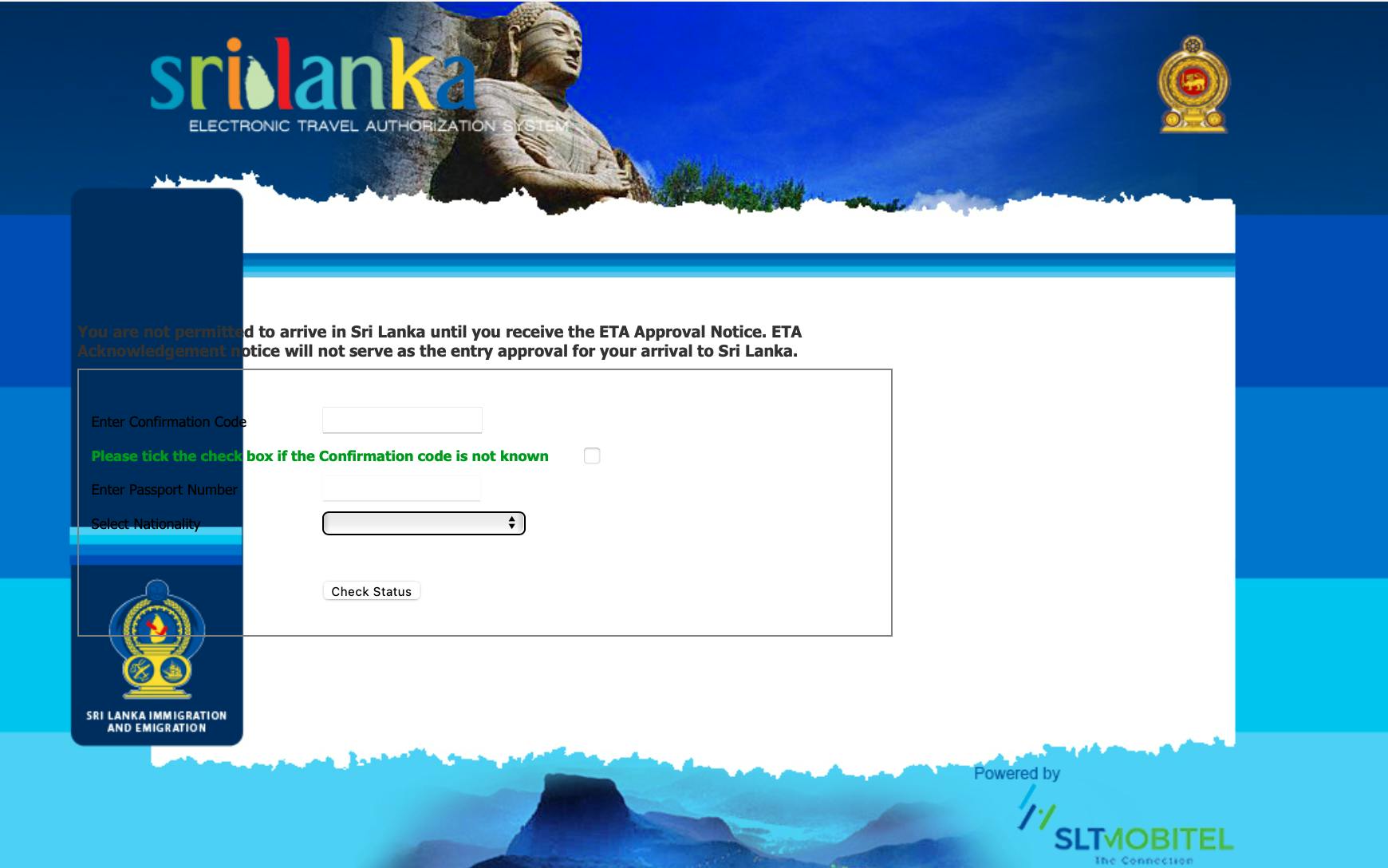 Check the status of your visa status on the Sri Lanka ETA website