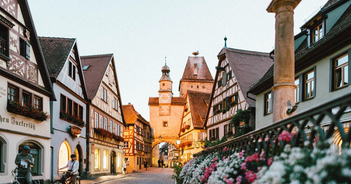 Beautiful old architecture of building the Rothenburg townsquare in Germany