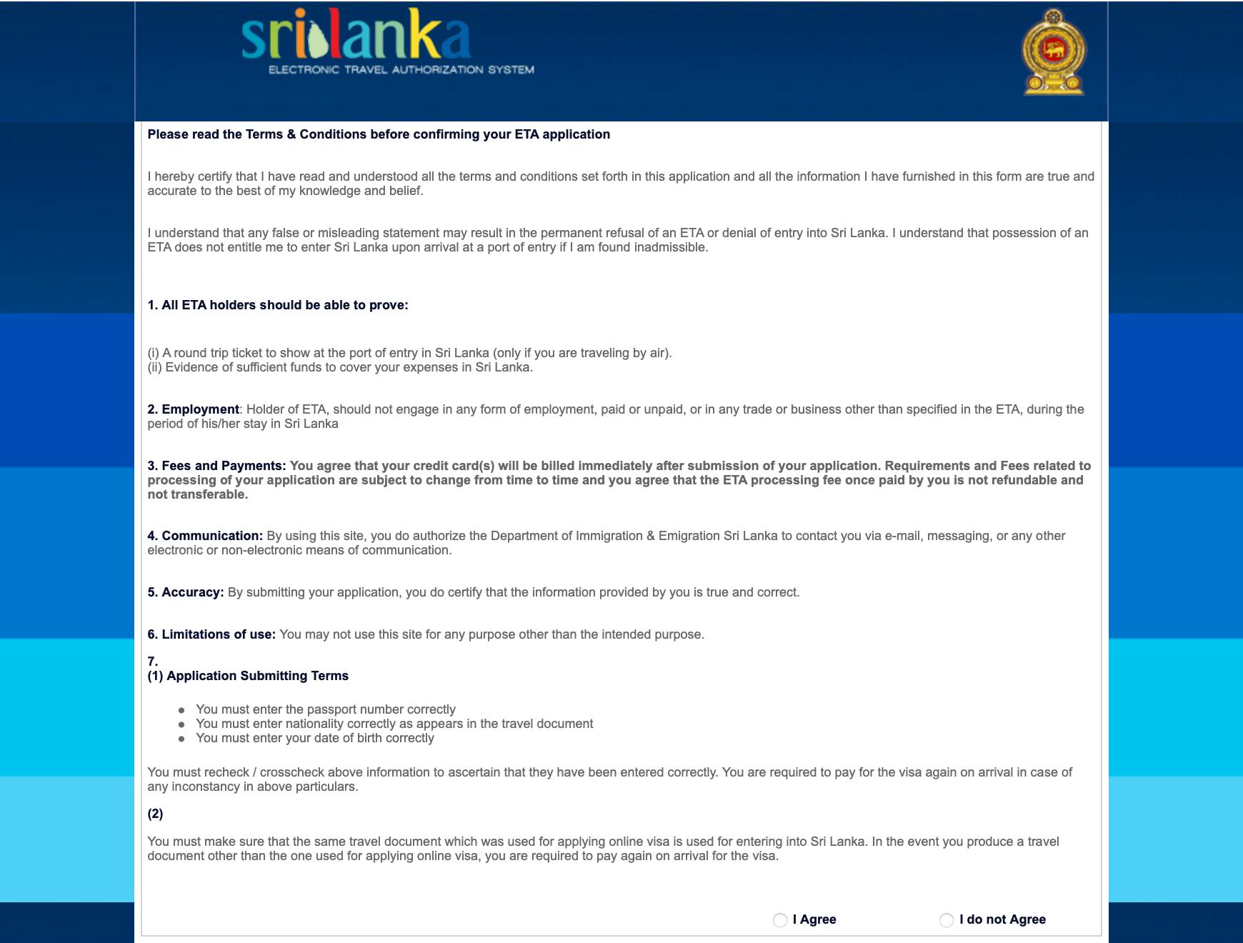 Apply on the Sri lanka electronic travel authorization system