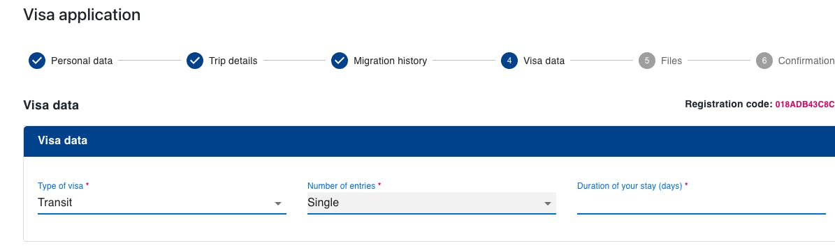 A screenshot of the online transit visa application form for Azerbaijan