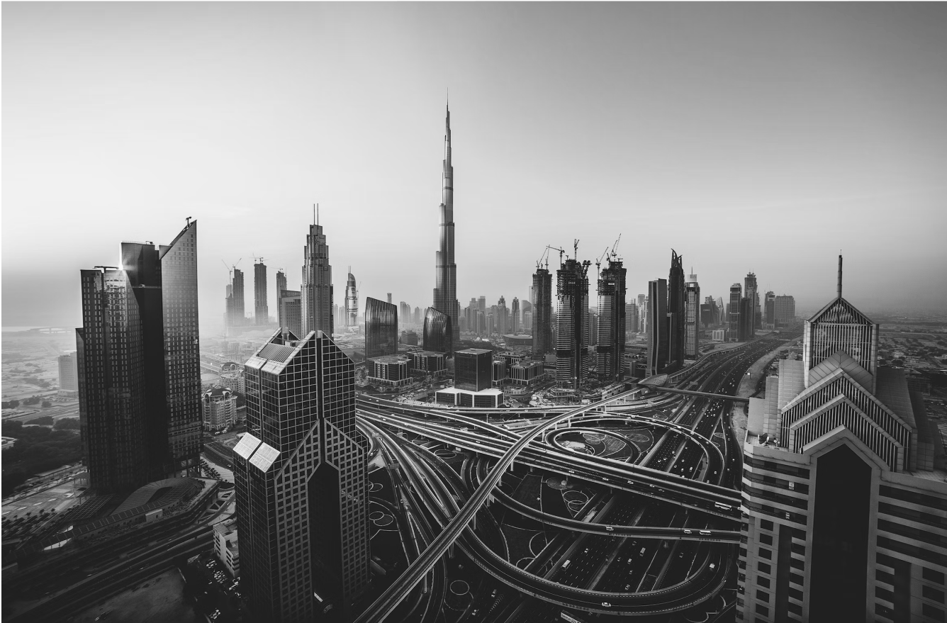 A areal view of the city Dubai.