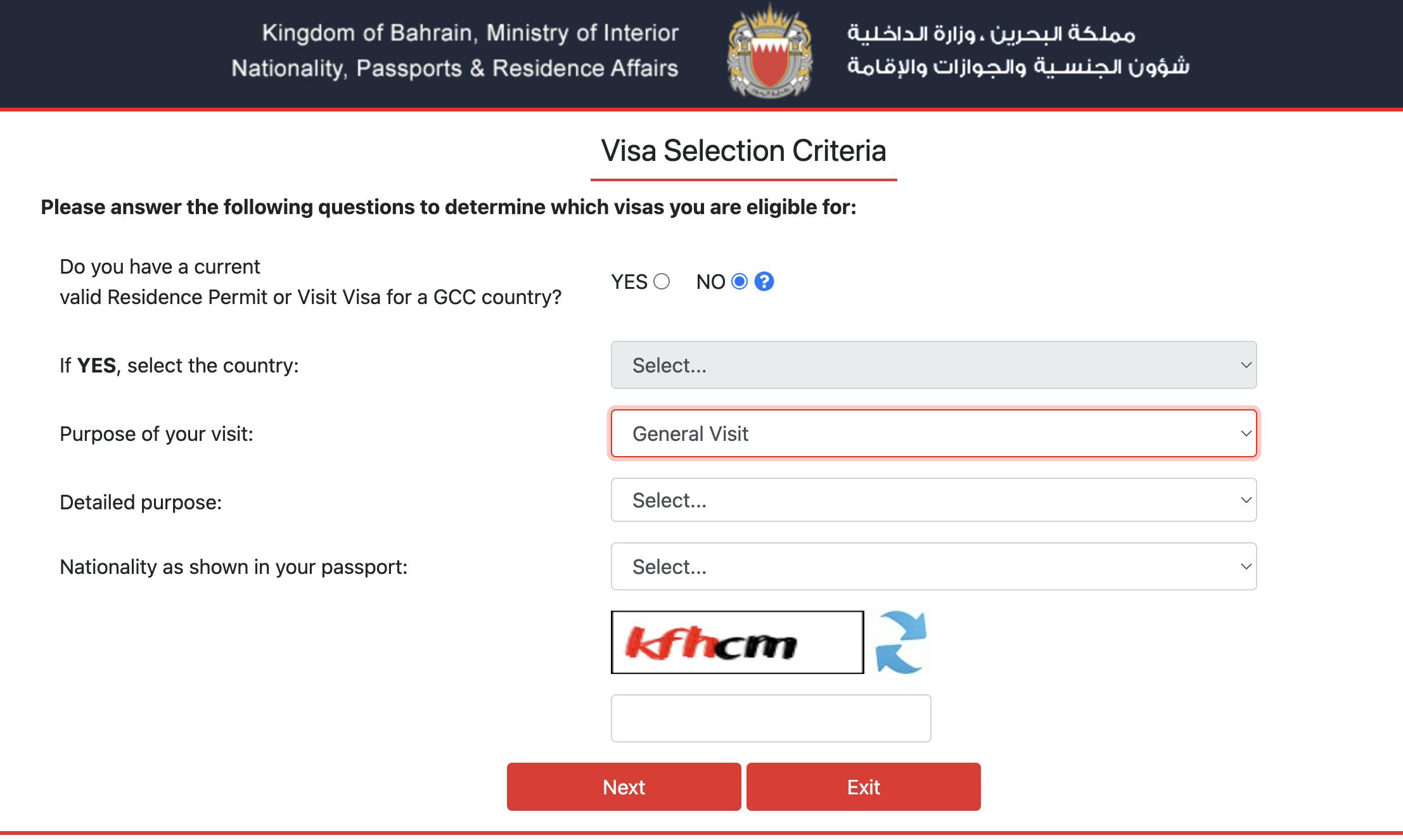 Bahrain e visa online application.
