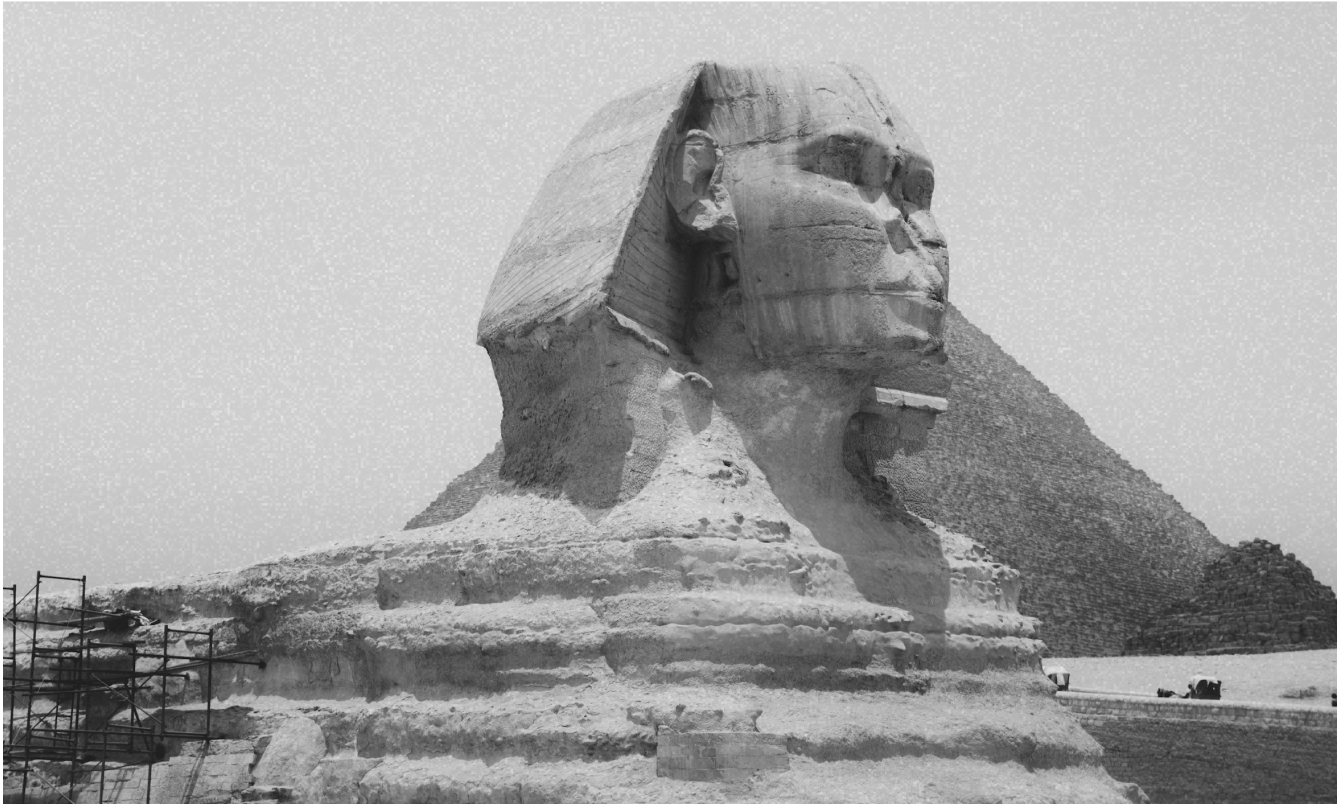 A Sphynx that can be found in Egypt near the great pyrimads.