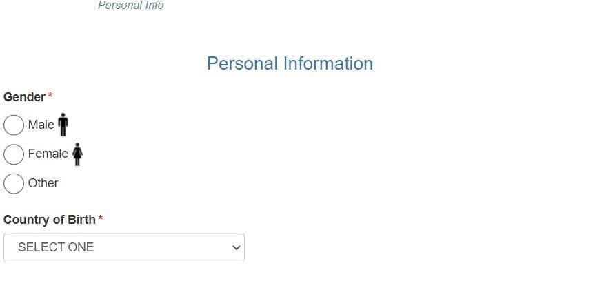 A screenshot of the personal information you have to enter