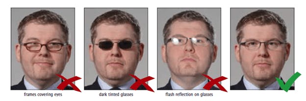 Avoid visual obstructions such as glasses on the face