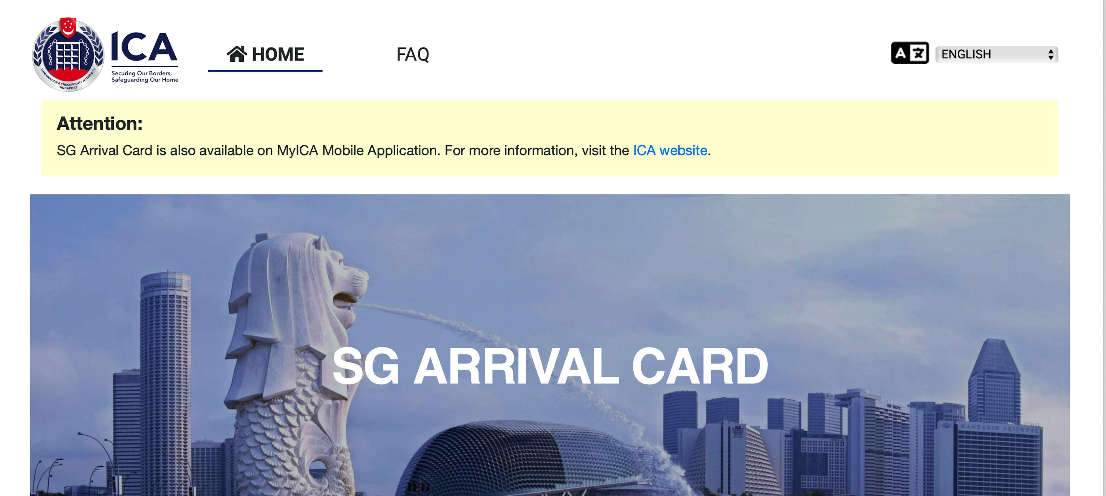 Apply for the SG arrival card on the ICA