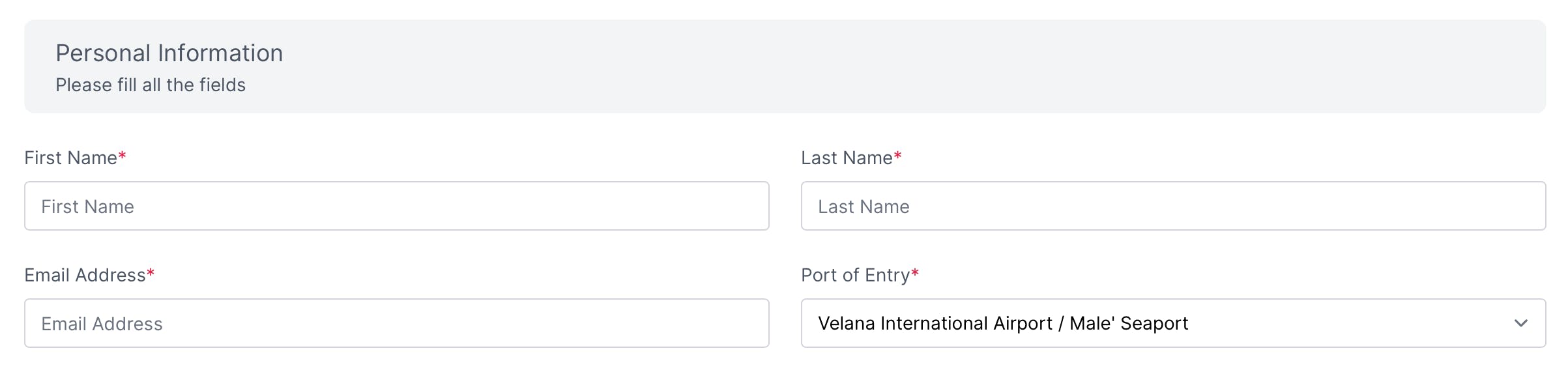 Application form that can be found on the Maldives Immigration portal