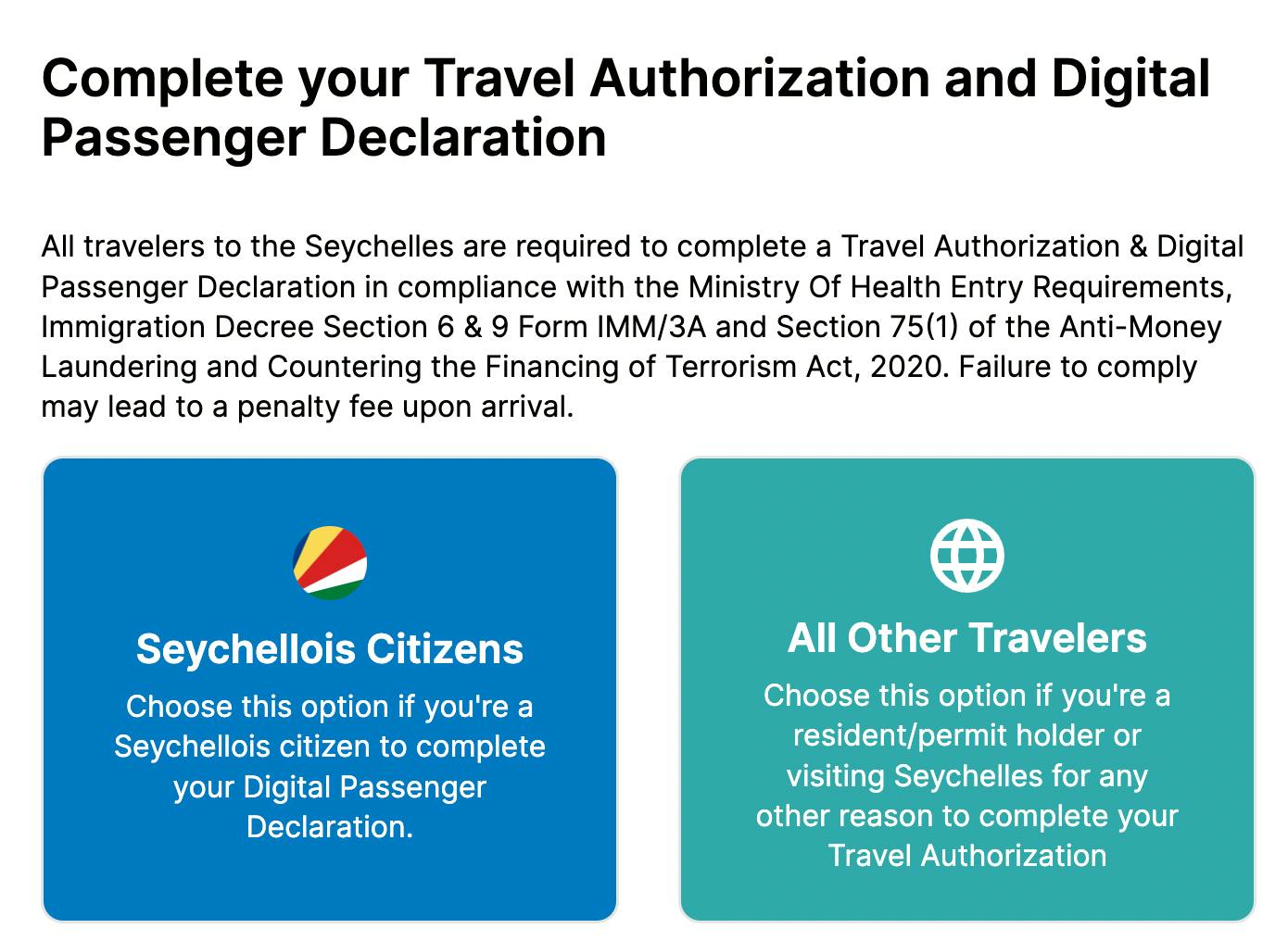 A document showing you to complete your travel authorisation and digital passenger declaration 