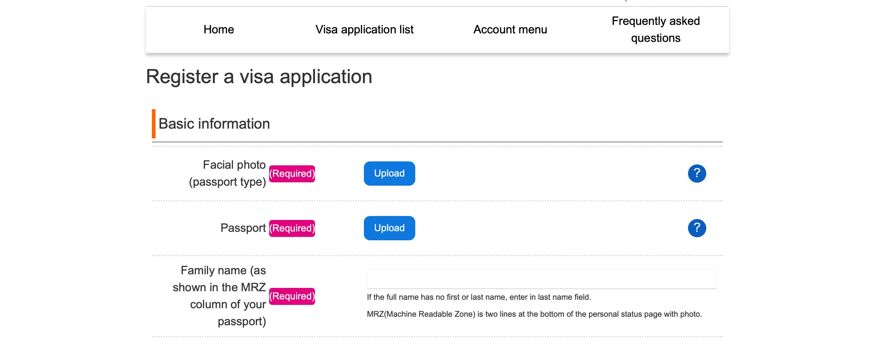 A screenshot on how to register your visa application