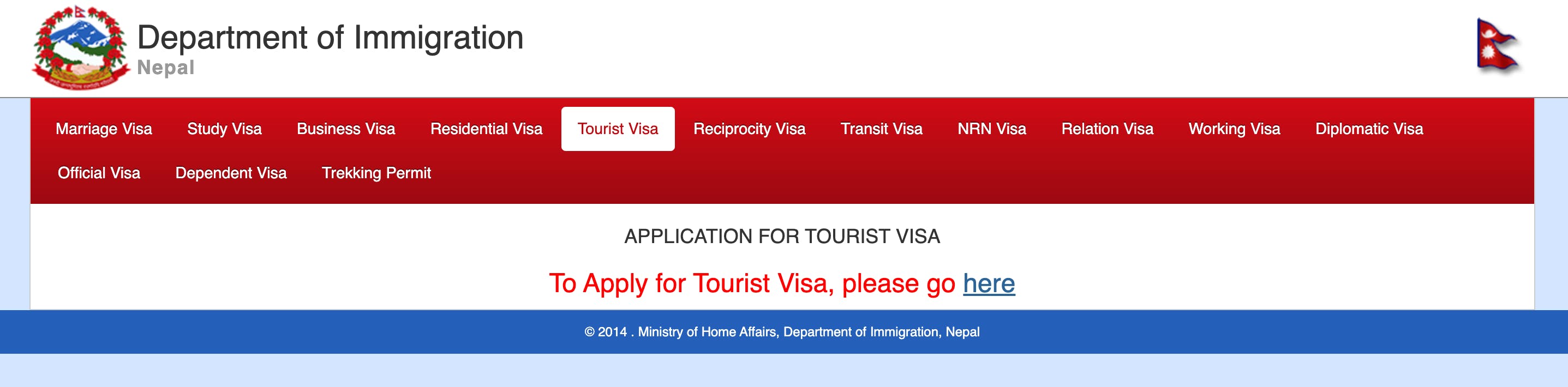 Home page of the Department of Immigration where you can start your application