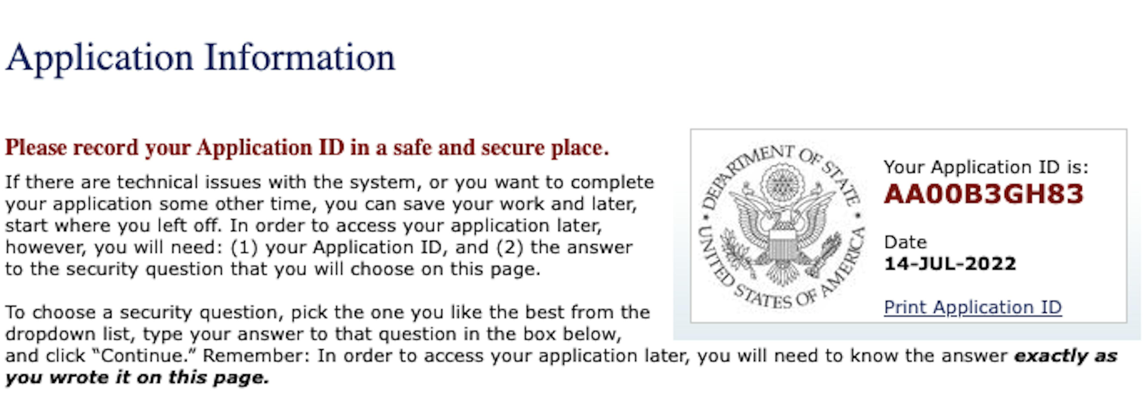Screenshot of the Application id you need troughout the process