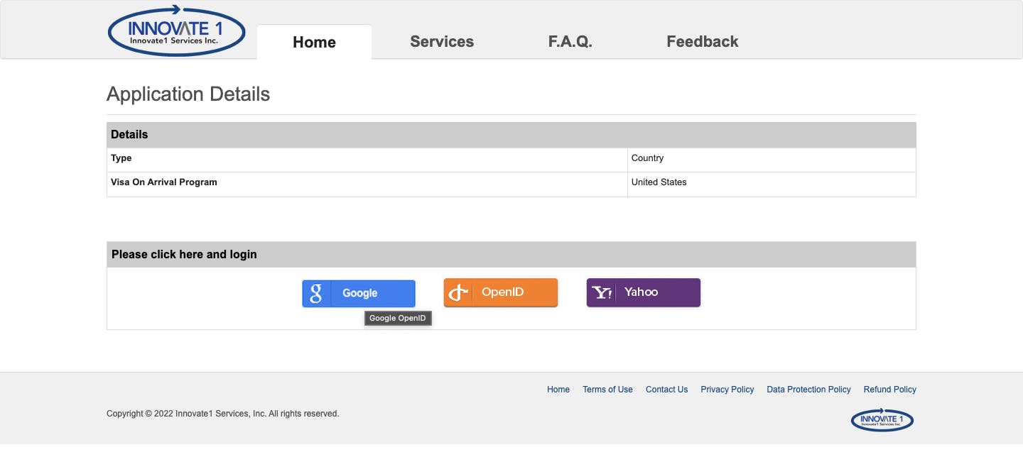 The webpage you will be directed to when starting your online application.