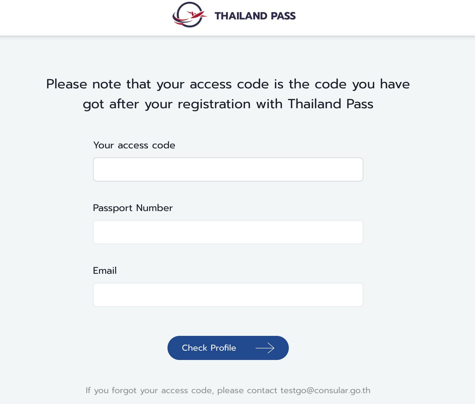 A document displaying how to check your Thailand Application Status by providing access code, passport number and email adress.