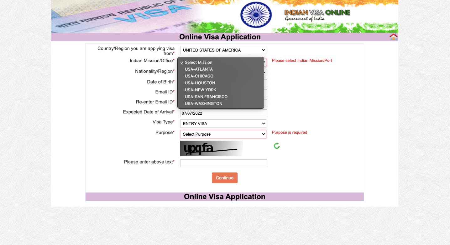 India 10 year visa online application form