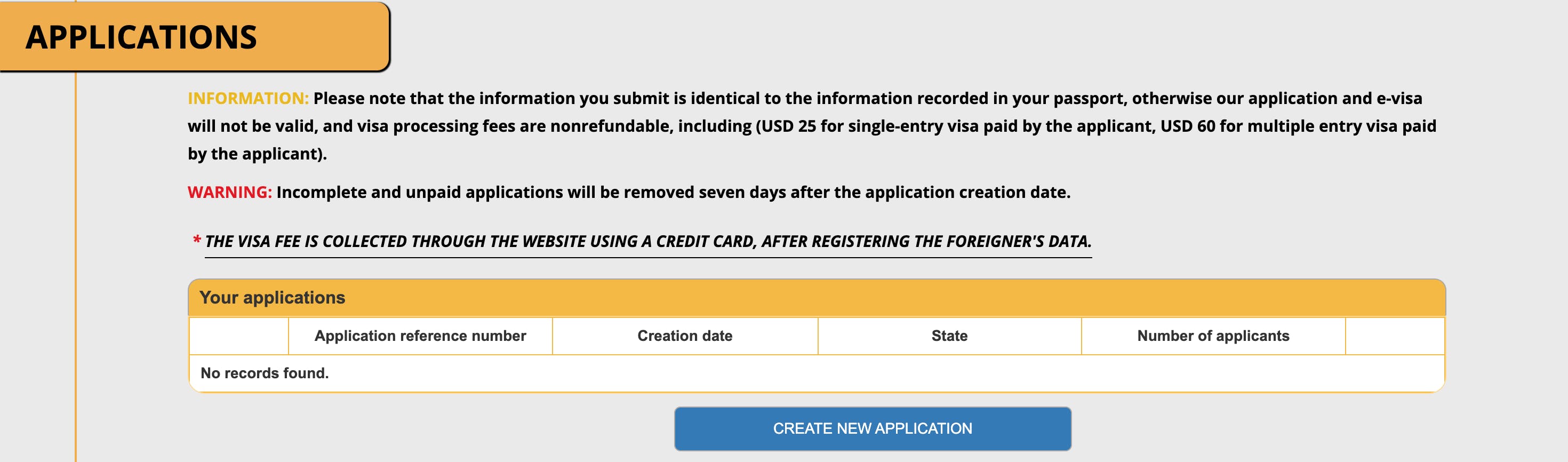 Screenshot of the online visa status check for the Egypt e visa.