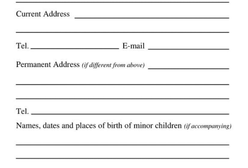 Part of the visa application form where you need to fill in your personal details 