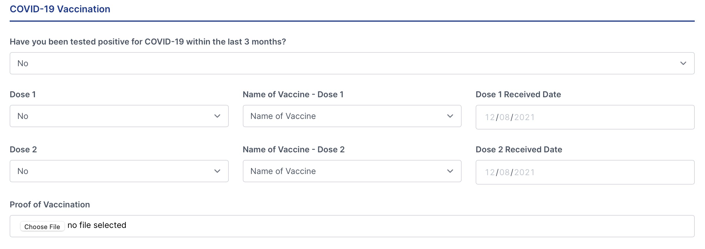 Vaccination information required