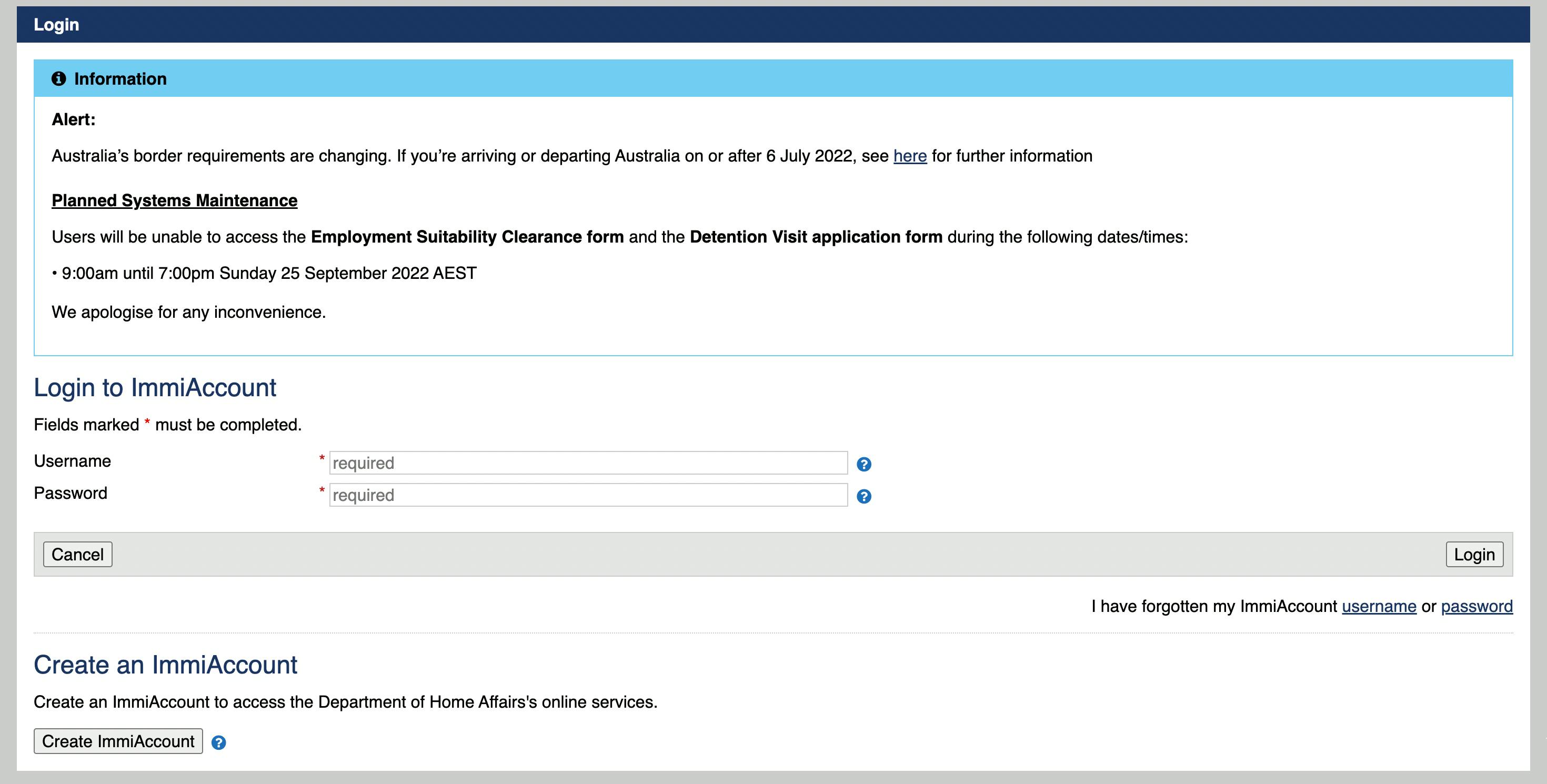 Screenshot of the online application for the Australia visitor visa.