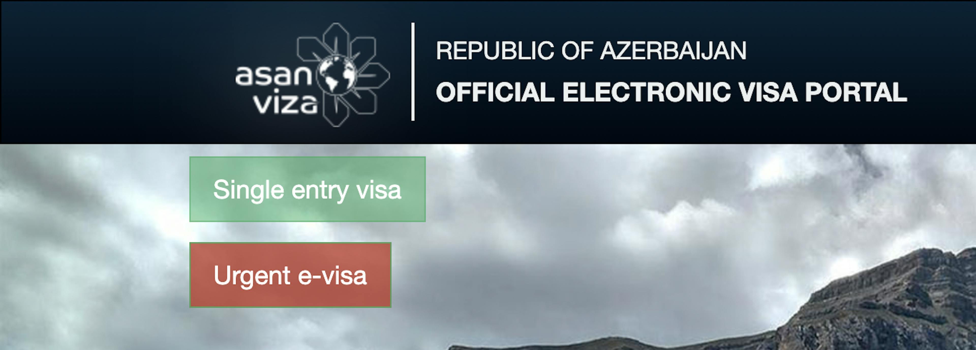 A screenshot of the Republic of Azerbajain evisa portal