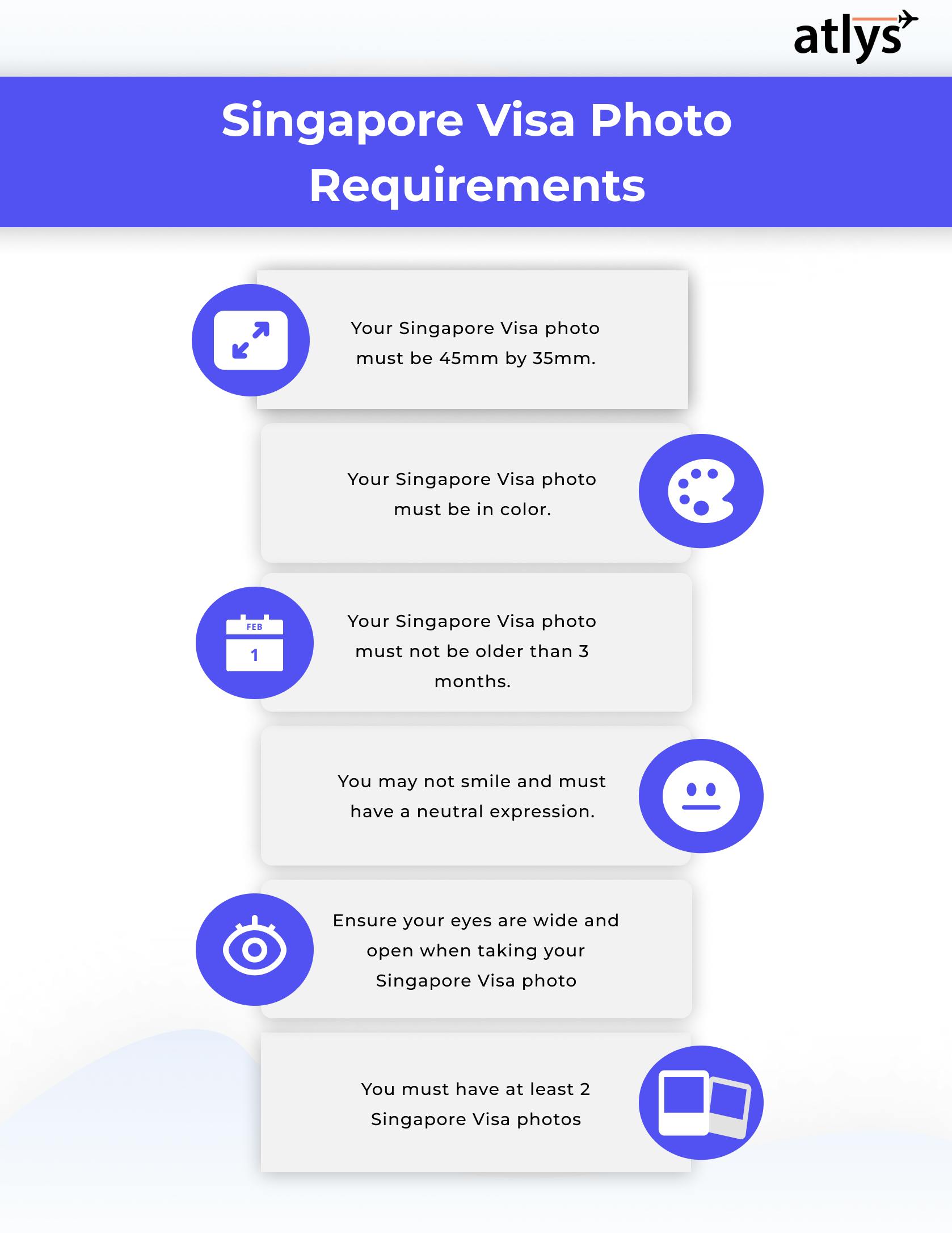 Infograph of the Singapore visa photo requirements.