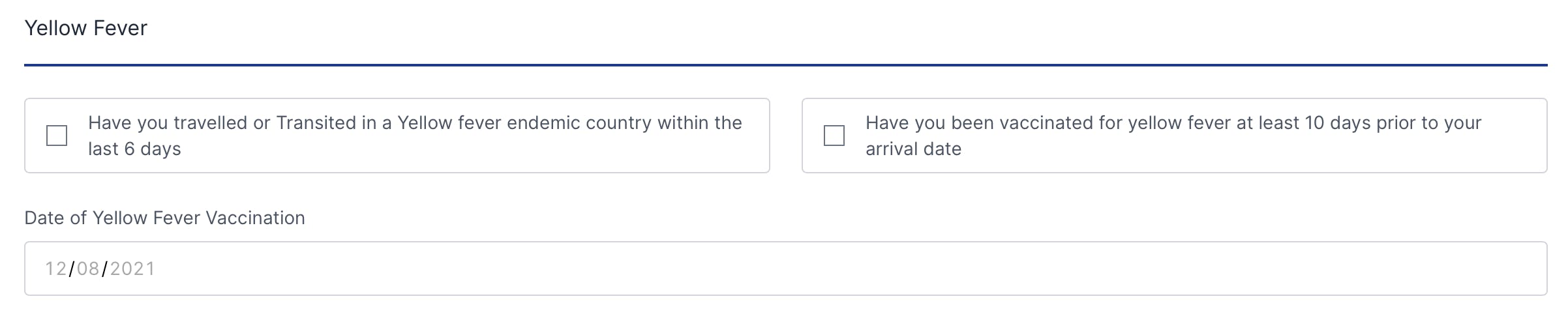 Yellow fever requirements on the Maldives Immigration portal